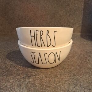 Rae Dunn HERBS-SEASON Ceramic Bowls with Black Print - Set of Two